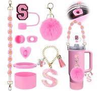 Ensemble de 9 accessoires roses pour gobelet Stanley Cup de 30 oz et 40 oz avec poignée (lettre S)
