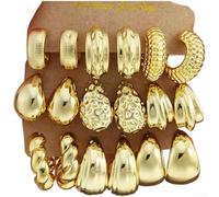 Ensemble de 9 boucles d'oreilles géométriques chic pour femme avec galvanoplastie y compris en forme de C et boucles d'oreilles pendantes torsadées pour déclaration de mode moderne