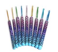 Ensemble De 9 Crochets De Forme Sirène, En Céramique Souple, Dégradé, Pour Tricoter, Aiguilles À Crochet, Tissage De Fils, Poignée Ergonomique, 2.25-6.5mm