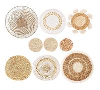 Ensemble de 9 décorations murales boho tissées en osier, style plat rond, pour cuisine ou chambre rustique