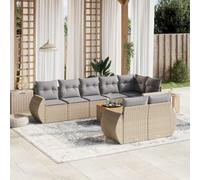 Ensemble de 9 meubles de jardin modulaires en polyrotin beige, table en bois d'acacia, résistant aux UV, ensemble de meubles de patio d'extérieur modulaires avec coussins pour balcon, cour