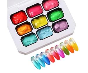 Ensemble de 9 peintures à ongles en gel, palette de à haute saturation, kit de gel de couleur à dégradé lisse, système de peinture de manucure professionnel, outils de conception à fa