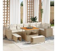 vidaXL Ensemble canapé de jardin 9 pièces 3363966 Beige poly rotin et acacia