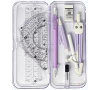 Ensemble de 9 pièces de boussole de géométrie avec règle de géométrie mathématique, outils de mesure avec étui de rangement transparent, violet