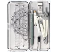 Ensemble de 9 pièces de boussole de géométrie avec règle de géométrie mathématique, outils de mesure avec étui de rangement transparent, noir