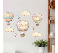 Ensemble de 9 pièces de décoration murale en bois de montgolfière, comprenant des motifs de nuages et d'étoiles, convient pour la chambre, la salle de t la salle de jeux, facile à accrocher, p