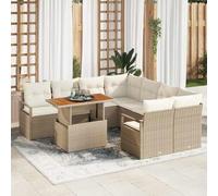Ensemble de 9 pièces de jardin en polyrotin, ensemble de canapés de jardin en rotin beige et coussins en polyester, salon modulaire avec deux canapés, deux coins, quatre