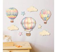 Ensemble de 9 pièces, décoration murale en bois de montgolfière, avec nuage et décoration murale en forme d'étoile, un ensemble artistique convenant aux chambres à coucher, salles de t salles