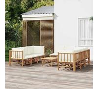Ensemble de 9 pièces Salon de jardin, finition huile naturelle, coussins blanc crème, meubles de patio d'extérieur pour balcon, terrasse et véranda, design modulaire