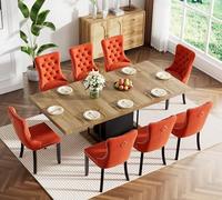 Ensemble de 9 tables de salle à manger extensibles en bois avec base robuste et velours confortable pour 20,3 cm, 160 cm à 200,7 cm, parfaite pour les réunions de famille et les divertissements
