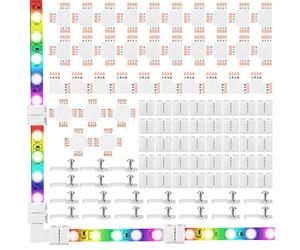 Ensemble de 95 kit de Connecteurs de Bande Lumineuse LED à 4 Broches Comprenant Clips de Fixation à Vis, Connecteurs LED 4 Broches, Coupable T, L et X Forme Carte PCB pour Bande LED SMD 5050 RGB