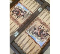 Ensemble de backgammon et d'échecs fait à la main - Planche en bois et cuir de qualité supérieure avec miniatures peintes à la main, incrustations traditionnelles, symboles anciens - Cadeau de luxe