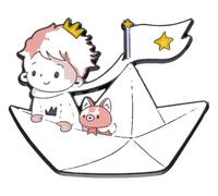 Ensemble de badges en émail Prince Renard : lune, étoile, bateau en papier, baleine, Klein, Métal non précieux