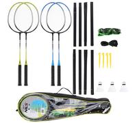 Ensemble de badminton - NILS - 4 raquettes - 3 volants en nylon - Filet 195x22 cm - Poteaux pliables
