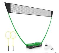 Ensemble de Badminton Portable COSTWAY-Filet,2 Raquettes,2 Volants-270 x 33,5 x 160 cm-Etui de Rangement-Tuyaux Métalliques-Vert