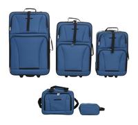 Ensemble de Bagages 5 Pièces Bleu Textile avec 3 Chariots, Sac et Trousse | Textile respirant, revêtement PVC, 4 roues flexibles, poignée télescopique, serrures avec clés, design imbriquable