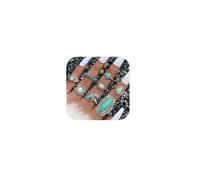 Ensemble de bagues bohème turquoise pour femmes et filles, bagues vintage empilables avec pierre précieuse ovale, grosses pierres en cristal, lot de bijoux occidentaux, Pierres turquoises, Pierres
