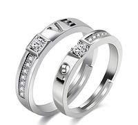 Ensemble de bagues de fiançailles assorties réglables pour elle et lui, Laiton, plaqué or blanc, Zircone cubique