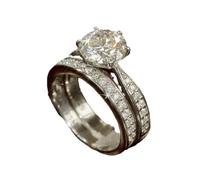 Ensemble de bagues de fiançailles en forme de cœur plaqué rhodium pour anniversaire de mariage, promesse de mariage (argent, 11)