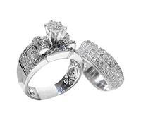 Ensemble de bagues de fiançailles tendance avec couronne en zircon pour femme, bague assortie double cœur réglable, C, Métal, Pas de pierre précieuse