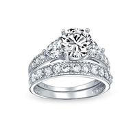 Ensemble De Bagues De Mariage Pour Femmes En Argent Sterling 3CT Solitaire Rond Brillant En Forme De Coeur AAA CZ Pave Band