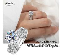 Ensemble de bagues de mariée Moissanite 3CT avec certificat, bague de fiançailles en diamant de couleur D, bracelet de mariage en argent Sterling 925 pour femmes