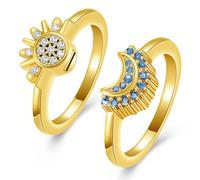 Ensemble de bagues d'urne funéraire pour cendres, motif soleil céleste et lune, bague de soleil étincelant/bague de lune bleue/bague de promesse d'amitié, bagues célestes empilables, cadeau pour femme