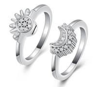 Ensemble de bagues d'urne funéraire pour cendres, motif soleil céleste et lune, bague de soleil étincelant/bague de lune bleue/bague de promesse d'amitié, bagues célestes empilables, cadeau pour femme