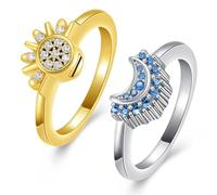 Ensemble de bagues d'urne funéraire pour cendres, motif soleil céleste et lune, bague de soleil étincelant/bague de lune bleue/bague de promesse d'amitié, bagues célestes empilables, cadeau pour femme