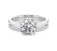 Ensemble de bagues empilables pour femme, serties de moissanite, en argent sterling 925, pierre taille ronde, élégante double bague, alliance pour femme (mariage, Saint-Valentin). (Argent, 50(15.7))