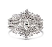 Ensemble de bagues en moissanite pour femme, style vintage, avec halo et taille marquise, en argent sterling 925. Bague double, taille ronde, à superposer. Alliance. (Argent, 53(16.9))