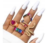 Ensemble de bagues en or RETRO PUNK VINTAGE 5 pièces Coeur de serpent MULTICOLORE