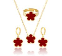 Ensemble de bagues et boucles d'oreilles en forme de trèfle à cinq feuilles plaqué or pour femme, 13*13mm, Acier inoxydable, Pas de gemme