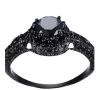 Ensemble de bagues halo rondes de style unique pour femme avec pierres noires, bandeau de costume distinctif, accessoire de mode accrocheur pour le quotidien et les soirées