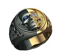 Ensemble de bagues noires pour homme - Deux crânes d'Halloween avec yeux bleus et punk - Bague gothique, taille unique, Nail, Aucune pierre précieuse