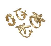 Ensemble de bagues ouvertes inspirées des coquillages, accessoires de journée chaude réglables pour femmes en alliage double ton, collection de vêtements de plage, bagues géométriques de couleur or