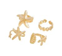 Ensemble de bagues ouvertes réglables inspirées des coquillages pour femmes en alliage double ton collection de vêtements de plage minimalistes géométriques ouverts, taille unique, Comme décrit, Comme