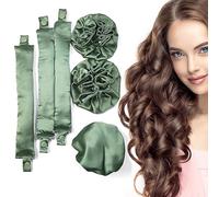 Ensemble de baguettes à friser en satin sans chaleur, rouleaux doux avec bonnets et bandeau pour boucles sans chaleur - Tous types de cheveux (F-3Sets-Vert olive)