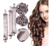 Ensemble de baguettes à friser en satin sans chaleur, rouleaux doux avec bonnets et bandeau pour boucles sans chaleur - Tous types de cheveux (D-3 ensembles, violet clair)