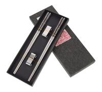 Ensemble de Baguettes en Acier Inoxydable Noir, Élégant et Moderne | Usage Quotidien pour Sushi et Nouilles, Nettoyage au Lave-vaisselle, Finition Polie, Coffret Présent