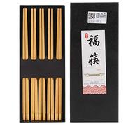 Ensemble de baguettes en bois de style chinois, 5 paires de vaisselle en acajou naturel fabriquée à la main avec dessus incrusté de cuivre, personnage porte-bonheur gravé pour la (Cinq paires de