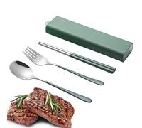 Ensemble de baguettes - Ensemble d'ustensiles de voyage en acier inoxydable portable avec protecteur, kit de couverts fourchette, cuillère, 3 pièces | Outils de dîner réutilisables pour
