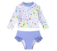 Ensemble de Bain Deux pièces pour Petites Filles, Maillot de Bain à Manches Longues Rashguard avec Short à Volants, Maillot de Bain à séchage Rapide pour à la Plage, Maillot de Bain Burst Guard