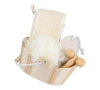 Ensemble de bain en bois respectueux de l'environnement avec bac de rangement en fibre naturelle Essentiels de douche pour la maison et le spa Porte-brosse à dents en bois