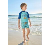 Ensemble de bain garçon T-shirt anti-UV + short bleu turquoise/pétrole 12A