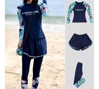 Ensemble de bain modeste 3 pièces pour femme, idéal pour la natation et les activités de plage, séchage rapide et sécurité solaire (M, bleu foncé)