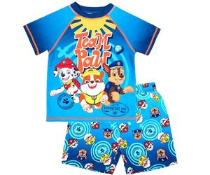 Ensemble de bain Paw Patrol pour garçons Ensemble de 2 pièces Short de bain et T-shirt avec protection UV contre le soleil Costume de bain pour garçons âgés de 2 à 6 ans, bleu, 3-4 ans