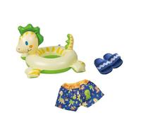 Ensemble de bain pour poupées - Heless - Dino tendance - Short de natation - Pantoufles bleues - Bouée dinosaure