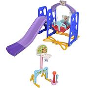 Ensemble de Balançoire Toboggan 5 en 1 pour Enfants, Aire de Jeux Intérieure et Extérieure pour Enfants avec Panier de Basket-Ball et Porte de Football, Jouet pour bébé de la (Blue)