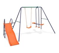 vidaXL Ensemble de balançoire 91359 – 3 sièges, toboggan 183 cm, acier et plastique Orange